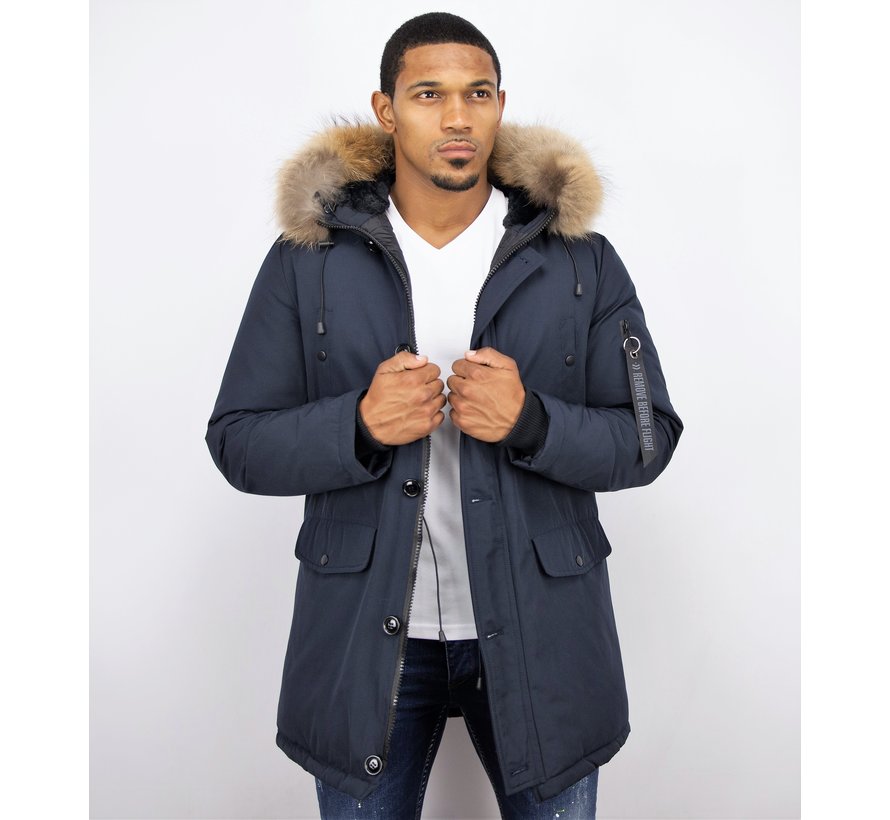 Parka Heren Winterjas Lang - Met Grote Bontkraag - Blauw