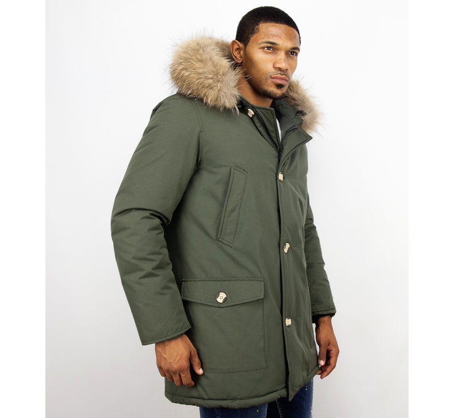 Luxe Parka Heren Winterjas Lang - Grote Bontkraag - Groen