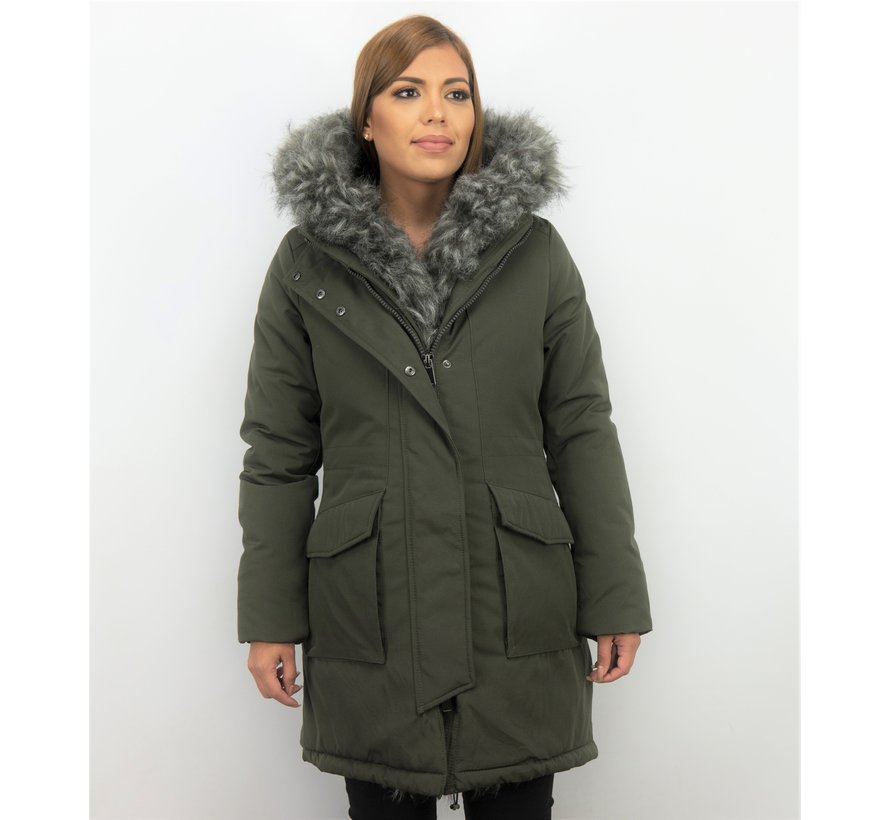 Dames Imitatie Bontjas -  Parka - Lange Winterjas - Groen