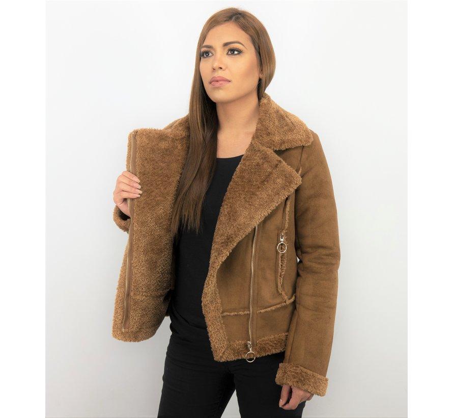 Bikerjack Dames - Lammy Coat  - Suede Jas - Bruin