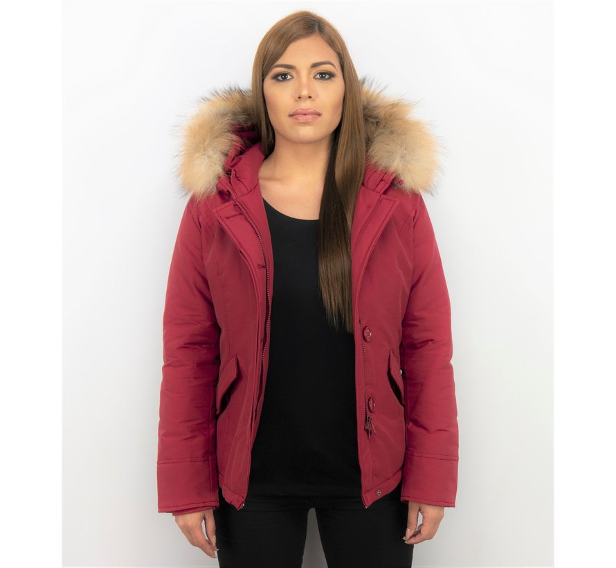 Korte Winterjas Dames - Warme Gewatteerde Jas - Rood