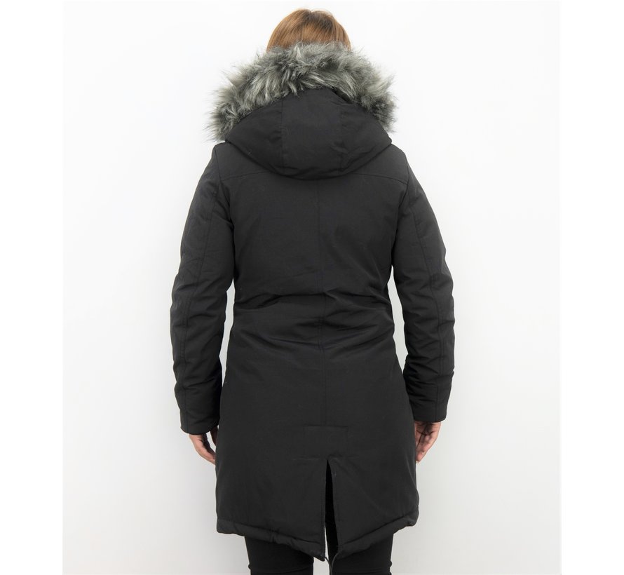 Dames Imitatie Bontjas - Lange Winterjas - Parka - Zwart