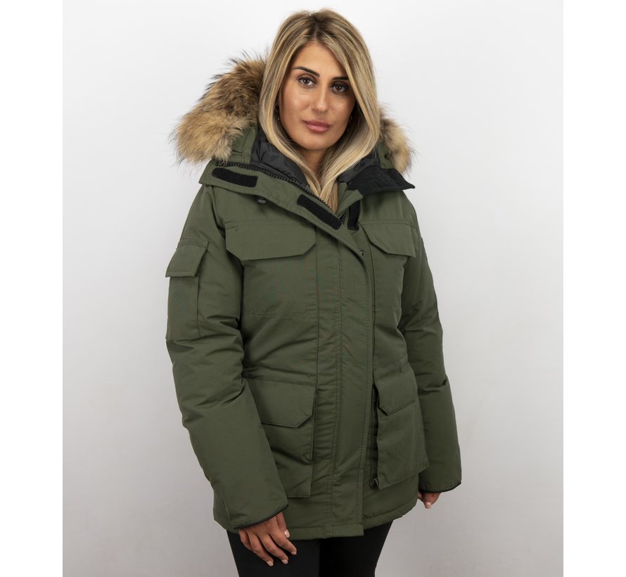 Parka Dames Winterjas Halflang -  met Bontkraag - Groen