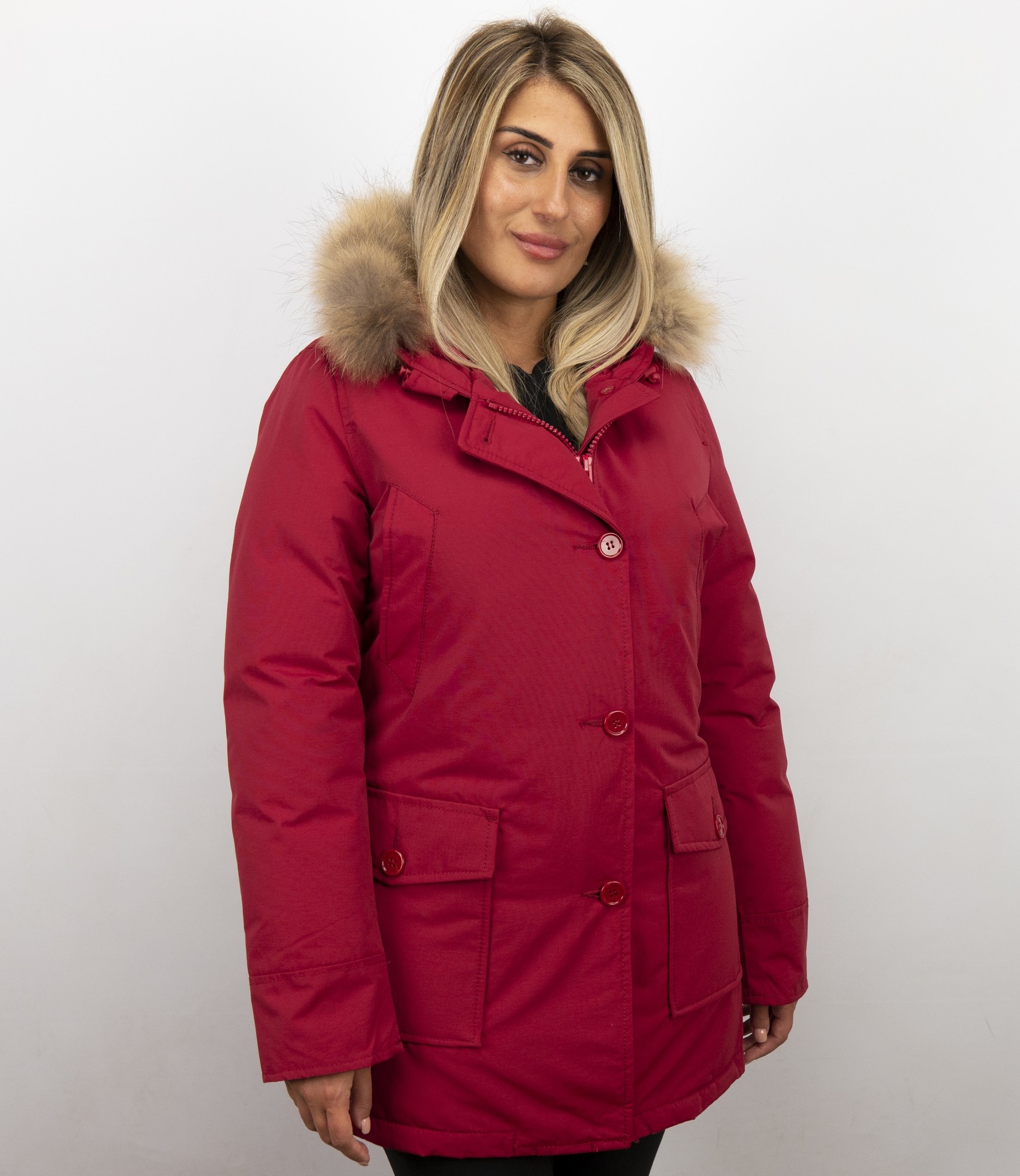 Rode Dames Winterjas | Parka met Bontkraag | Onlinewinterjas.nl