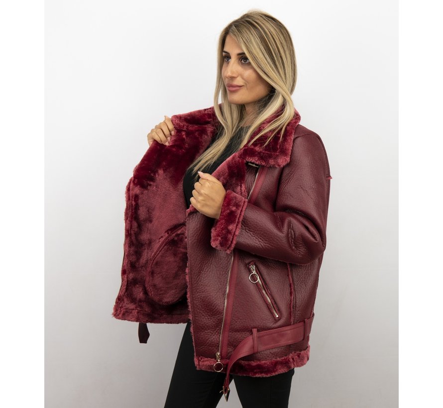 Korte Lammy Coat Dames Winterjas - Bordeaux