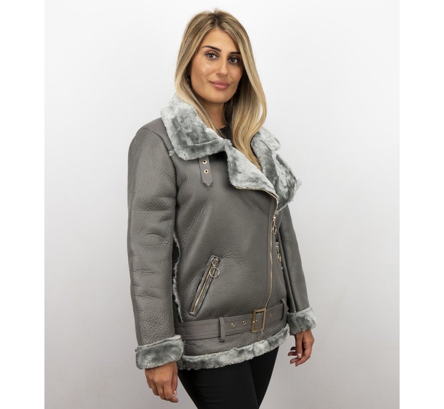 Lammy Coat Dames Kort – Grijs