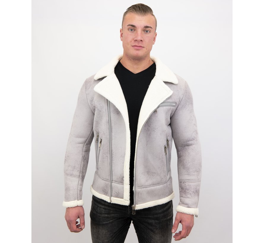 Imitatie Lammy Coat Heren Winterjas Kort - Grijs