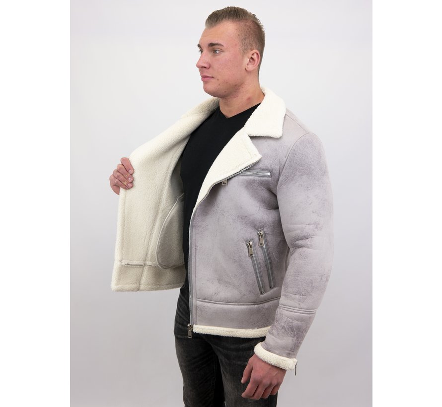 Imitatie Lammy Coat Heren Winterjas Kort - Grijs