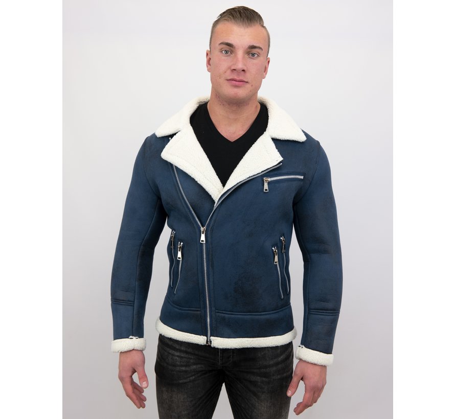 Heren Winterjas Imitatie Lammy Coat Kort - Blauw