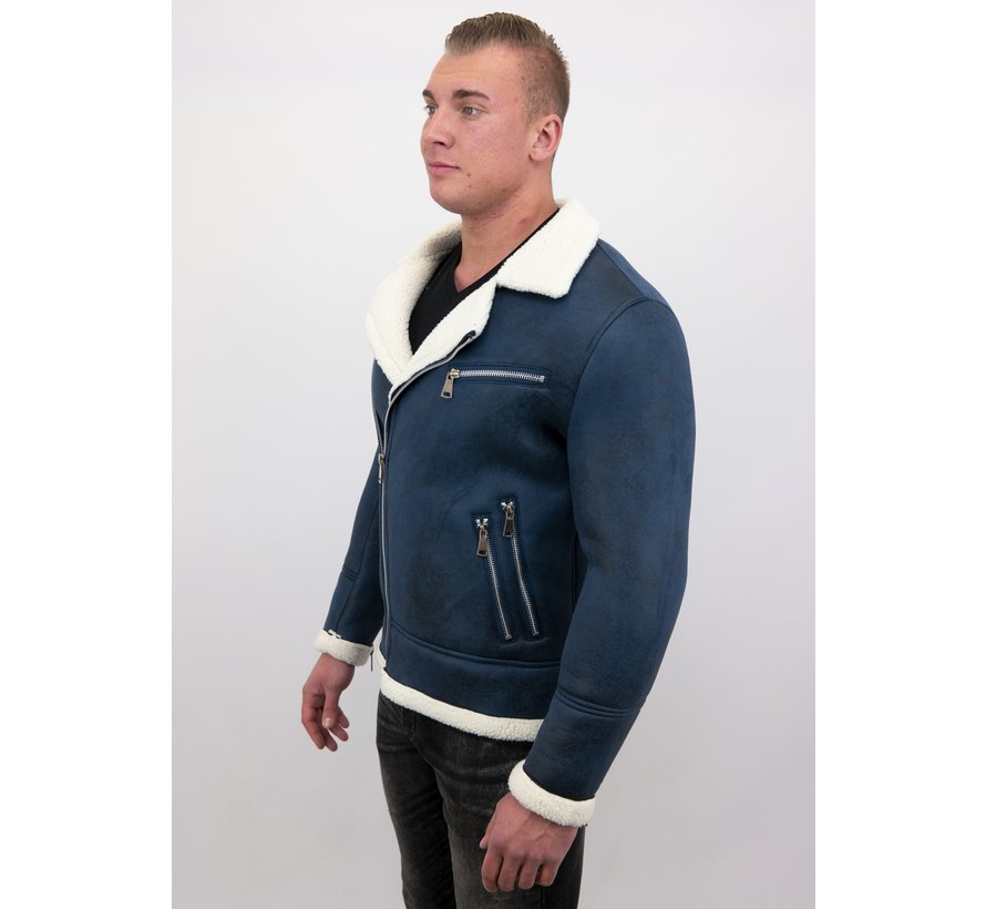 Heren Winterjas Imitatie Lammy Coat Kort - Blauw