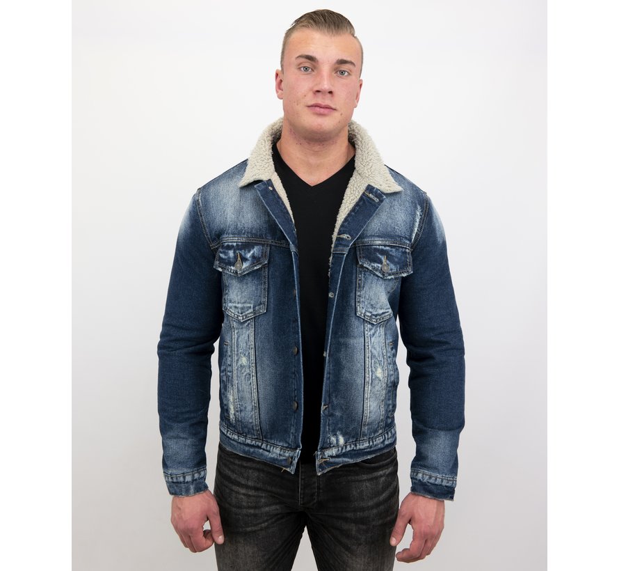 Warme Trucker Heren Jack - Denim Spijkerjas Slim Fit - Blauw