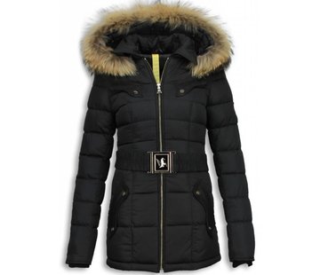 Milan Ferronetti Dames Winterjas Halflang - Black On Black Edition - Zwart