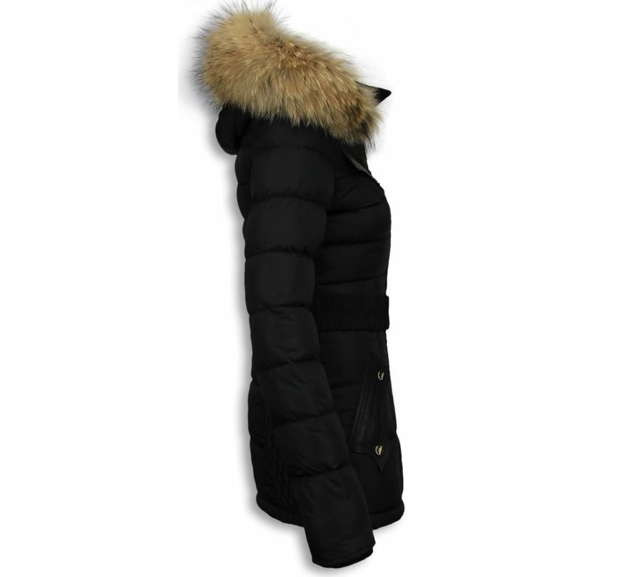 Dames Winterjas Halflang - Black On Black Edition - Zwart