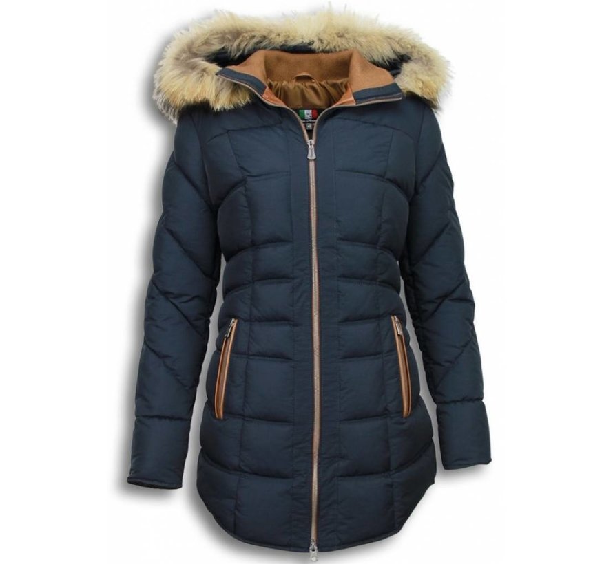 Winterjassen - Dames Winterjas Lang - Gestikt - Country Edition - Blauw