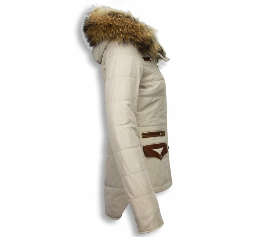 Dames Winterjas Kort- EXtra Pocket Edition - Beige