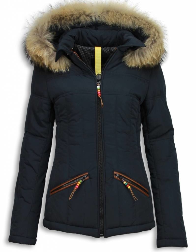 Dames Winterjas -Met Capuchon Beads Edition - Blauw - Onlinewinterjas.nl