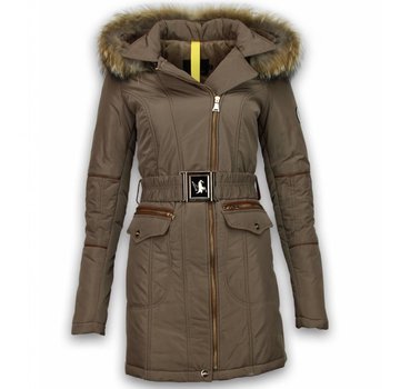 Milan Ferronetti Dames Winterjas Lang - Schuin Rits Met Steekzakken - Beige