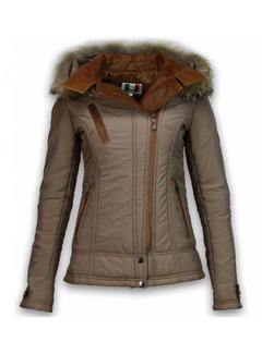 Milan Ferronetti Dames Winterjas Kort - 3 Ritsen Met Lederstuk - Beige