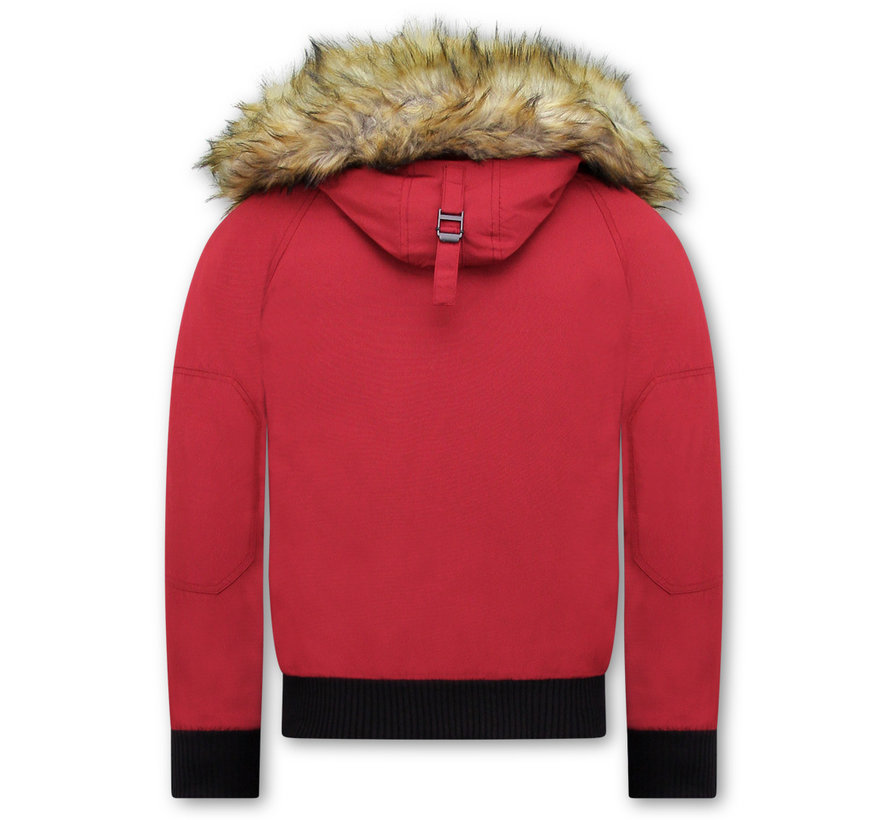 Winterjas Heren Kort - Met Faux Bontkraag - Rood