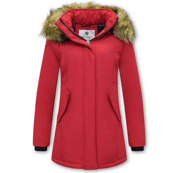 Matogla Winterjas Dames met Faux  Bontkraag - Slim Fit - Rood