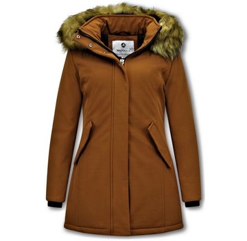 Matogla Winterjas Dames met Faux  Bontkraag - Slim Fit - Bruin