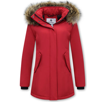 Matogla Winterjas Dames  met Echte Bontkraag - Slim Fit - Rood