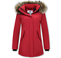 Winterjas Dames  met Echte Bontkraag - Slim Fit - Rood