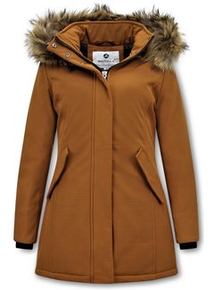 Matogla Winterjas Dames  met Echte Bontkraag - Slim Fit - Bruin