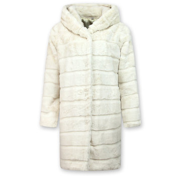 Save Style Lange Imitatie Bontjas Dames Parka  - Wit