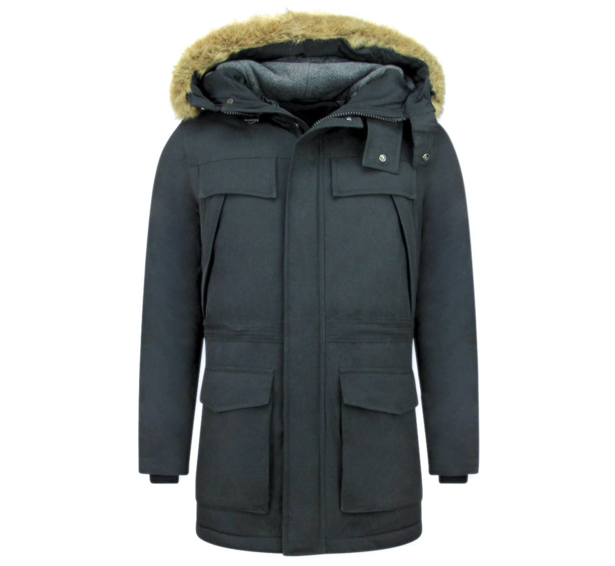 Parka Heren - Lange Winterjas met Bontkraag - Blauw