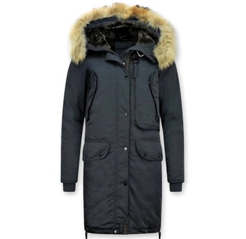 Macleria Lange Winterjas - Dames Parka met Bontkraag - Blauw