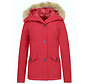 Korte Dames Winterjas  - Met Echte Bontkraag - Rood