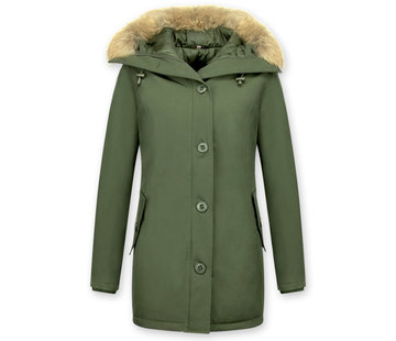 TheBrand Dames Winterjassen - Parka met  Bontkraag - Groen