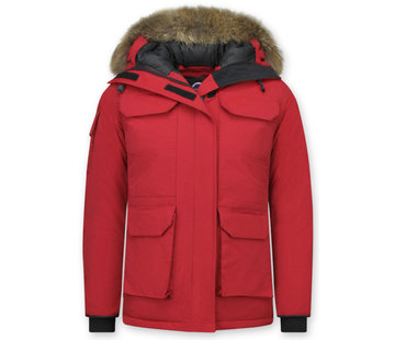 Matogla Winterjas  Dames Parka Halflang - met Bontkraag - Rood