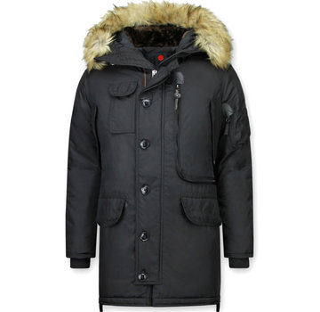 Just Key Lange Heren Winterjas  - Parka met Kunstkraag - Zwart