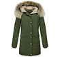 Dames Winterjas Lang - Slim Fit Parka -Met XL Bontkraag - Groen