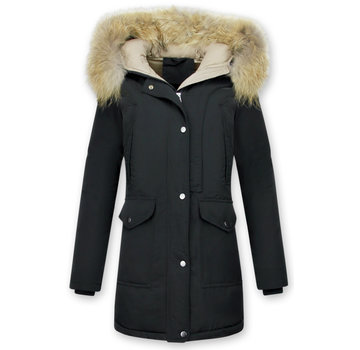 Macleria Dames Winterjas Lang - Parka Slim Fit  -Met XL Bontkraag - Zwart