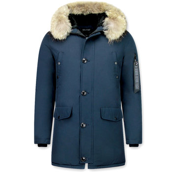 Enos Parka Heren Winterjas Lang - Met Grote Bontkraag - Blauw