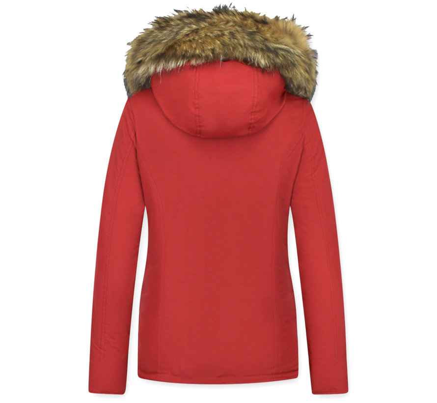 Korte Winterjas Dames - Warme Gewatteerde Jas - Rood