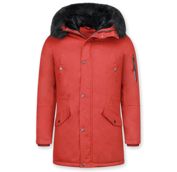 Enos Parka Heren Winterjas - met Imitatie Bontkraag - Rood