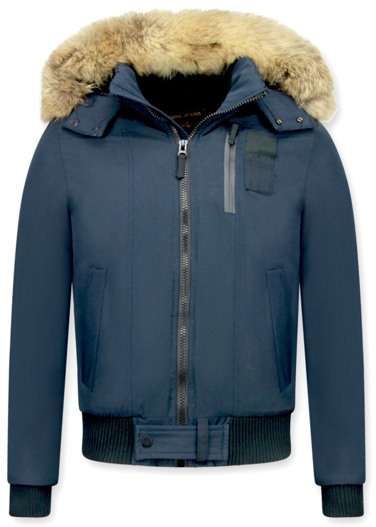 Heren Winterjas Kort Gewatteerd Met Grote Bontkraag