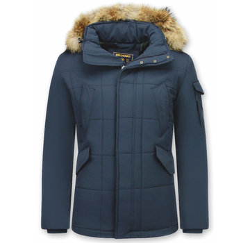 Beluomo Lange Heren  Winterjas - Parka met GROTE Bontkraag - Blauw