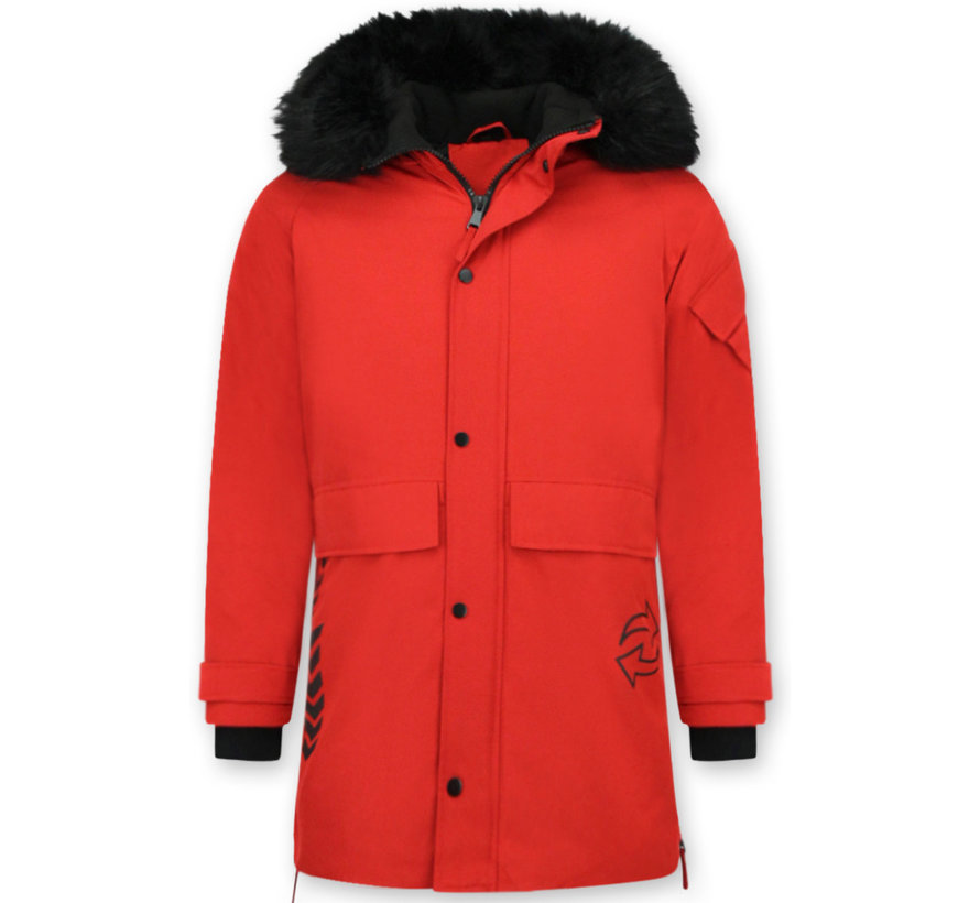 Heren Parka Winterjas - Gewatteerde Lange Jas - Rood