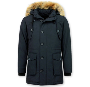 Tony Backer Parka Winterjas Heren - Met Grote Echte Bontkraag – Blauw