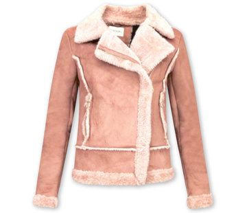 Z-design Bikerjack Dames - Suede Jas - Lammy Coat  - Roze