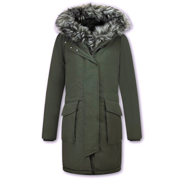 Macleria Dames Imitatie Bontjas -  Parka - Lange Winterjas - Groen