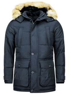 Enos Heren Winterjassen Parka - Met Nep Bontkraag - Blauw