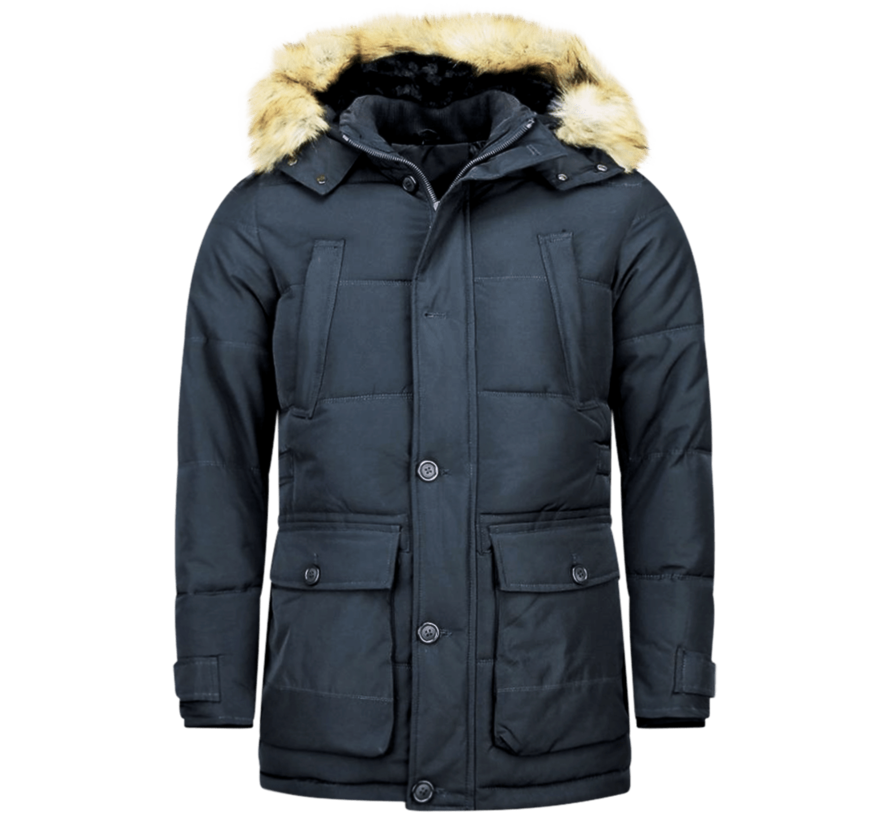 Heren Winterjassen Parka - Met Nep Bontkraag - Blauw