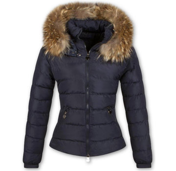 Adrexx Dames Winterjas Kort - Kunstkraag Groot - 2 Ritsen - Blauw
