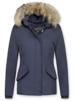 TheBrand Korte Winterjas Dames - Met Grote Bontkraag - Blauw